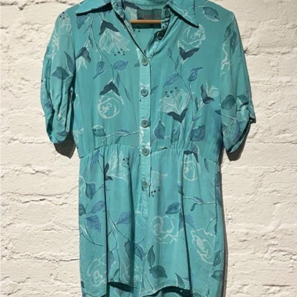 Reformation Teal Floral Blouse